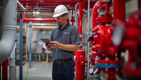 technician inspecting a fire suppression system